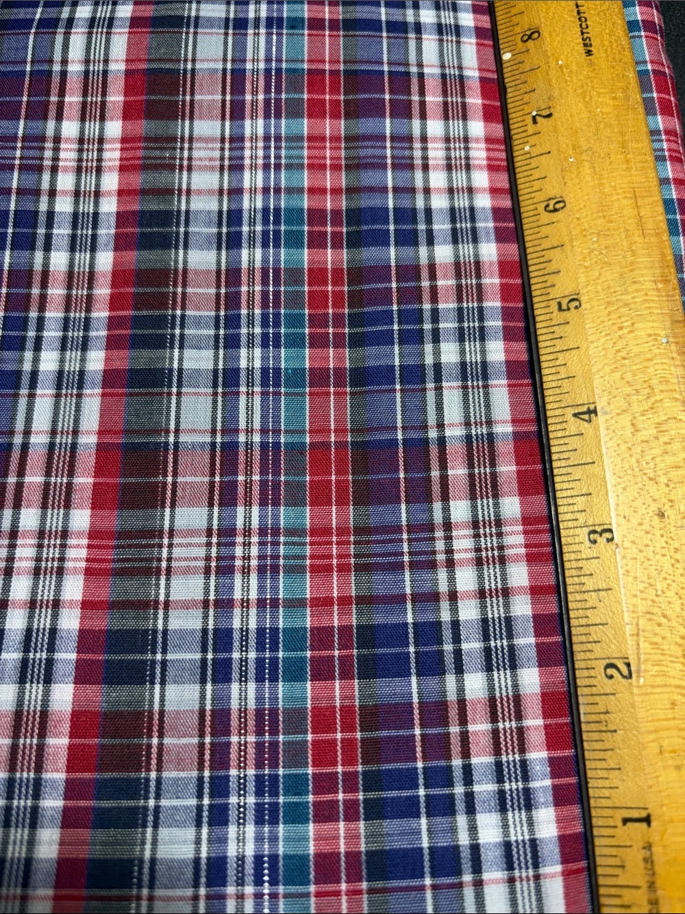Vintage large piece lightweight cotton Red, Navy & White Plaid Fabric B20
